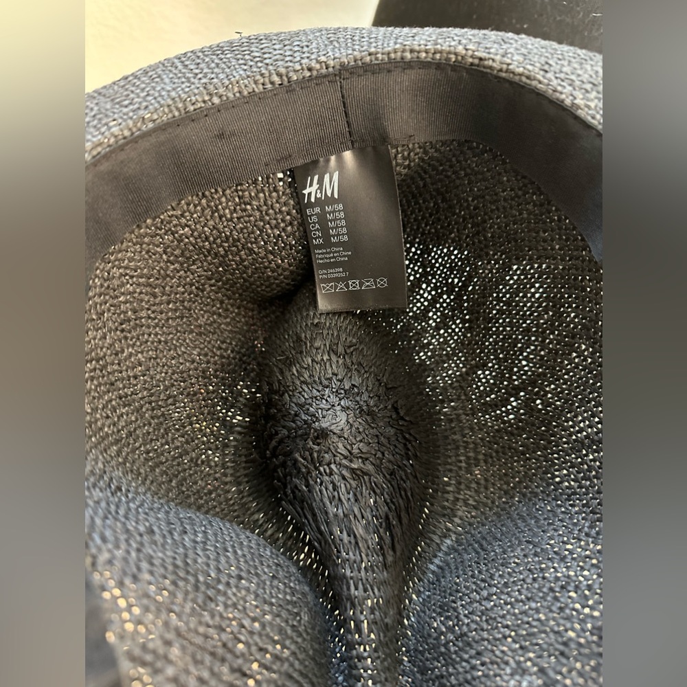 H&M Unisex Straw Fedora in Slate with brim trimmed in rope, M - Picture 5 of 5